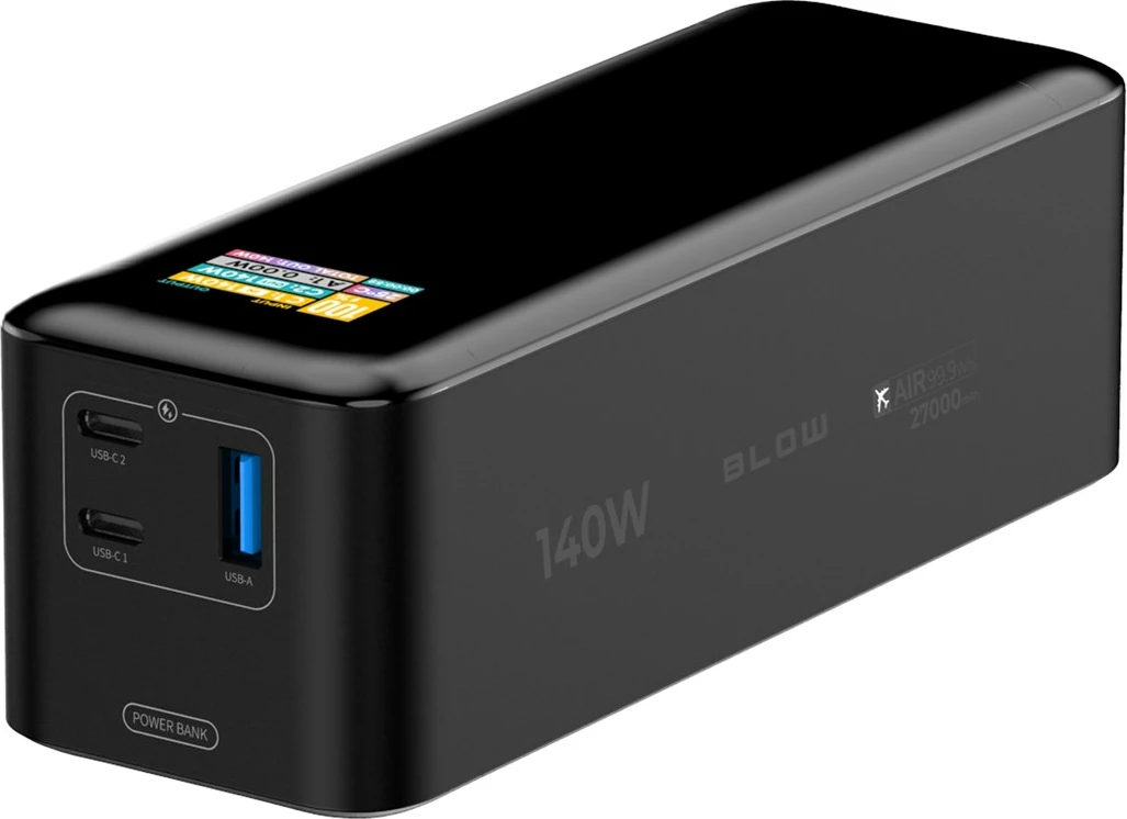 Powerbank BLOW AIR99.9, 27000mAh, 140W, LCD, črn