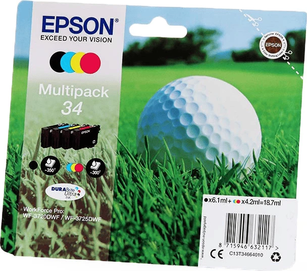 Kartuša črnila multipack, Epson 34 C13T34664010 DURABrite Ultra, kompatibilno z WorkForce Pro WF-3720DWF/WF-3725DWF, 4 kosa, črna/cijan/magenta/rumena