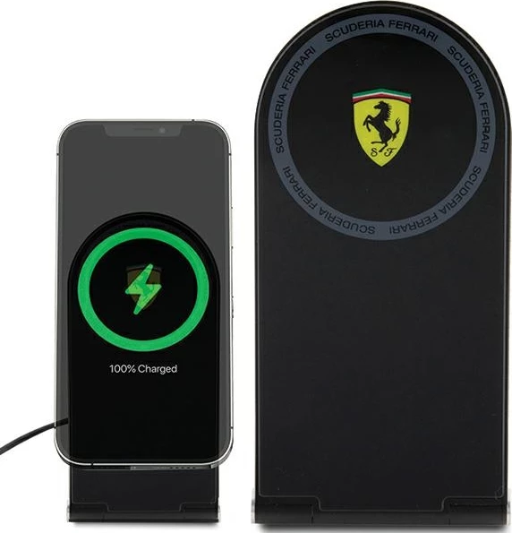 Indukcijski polnilnik 2-v-1 MagSafe, 15 W, zložljiv, črn, Ferrari (natisnjen logotip)