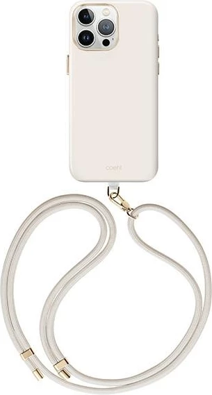 Ovitek UNIQ Coehl Creme za iPhone 15 Pro Max 6,7", MagSafe, bež z odstranljivim paščkom
