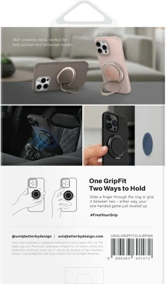 Magnetni nosilec za pametni telefon z obročem, za MagSafe, roza, UNIQ GripFit 360