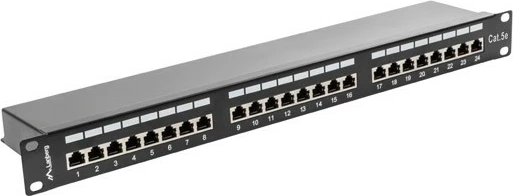 Patch panel, 24 portov, CAT 5e, 1U, črn, Lanberg PPS5-1024-B