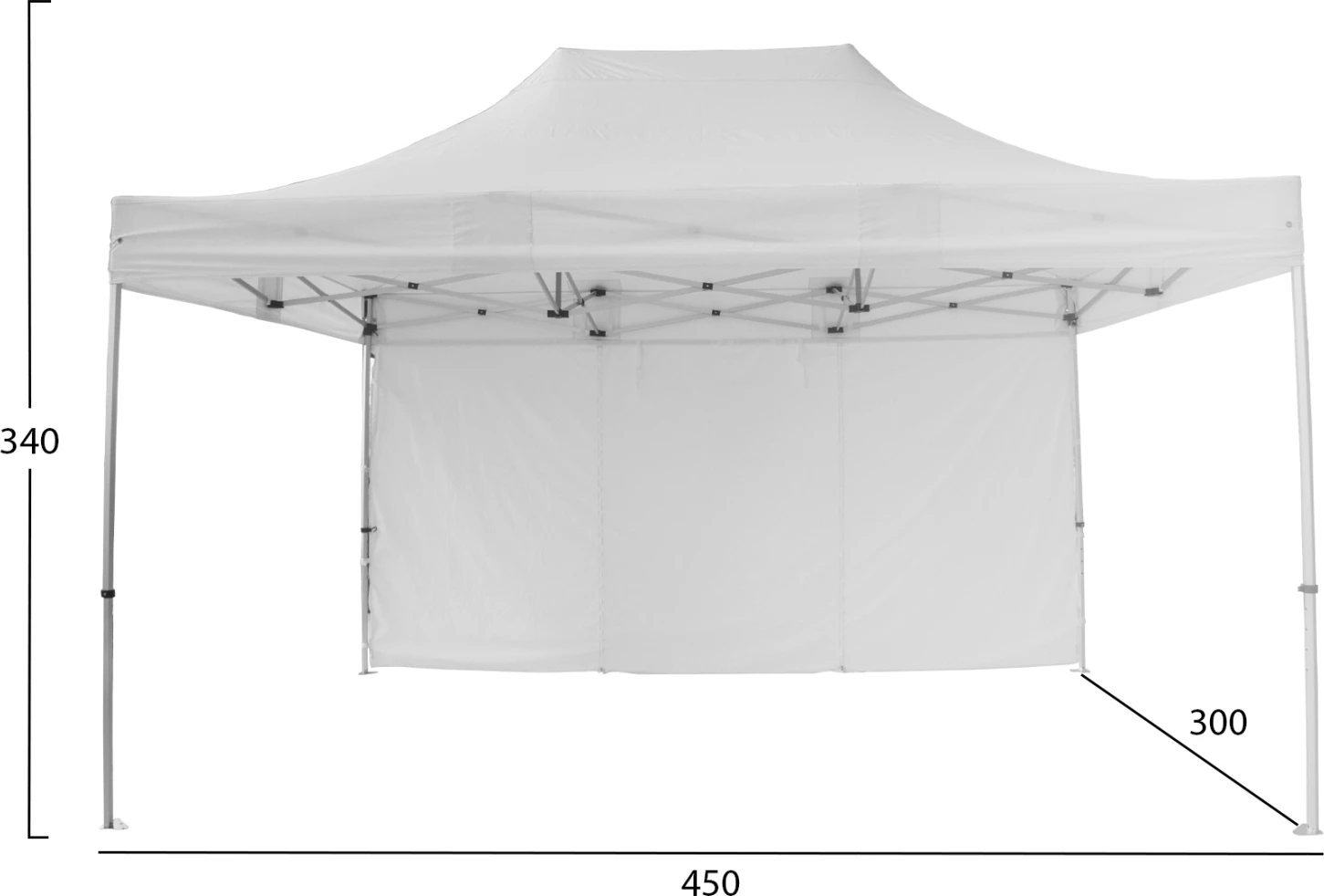 Trpežen zložljiv paviljon s stransko senco CRESSEN FH21098 iz aluminija v srebrni barvi - bel 3x4,5x3,4Hm