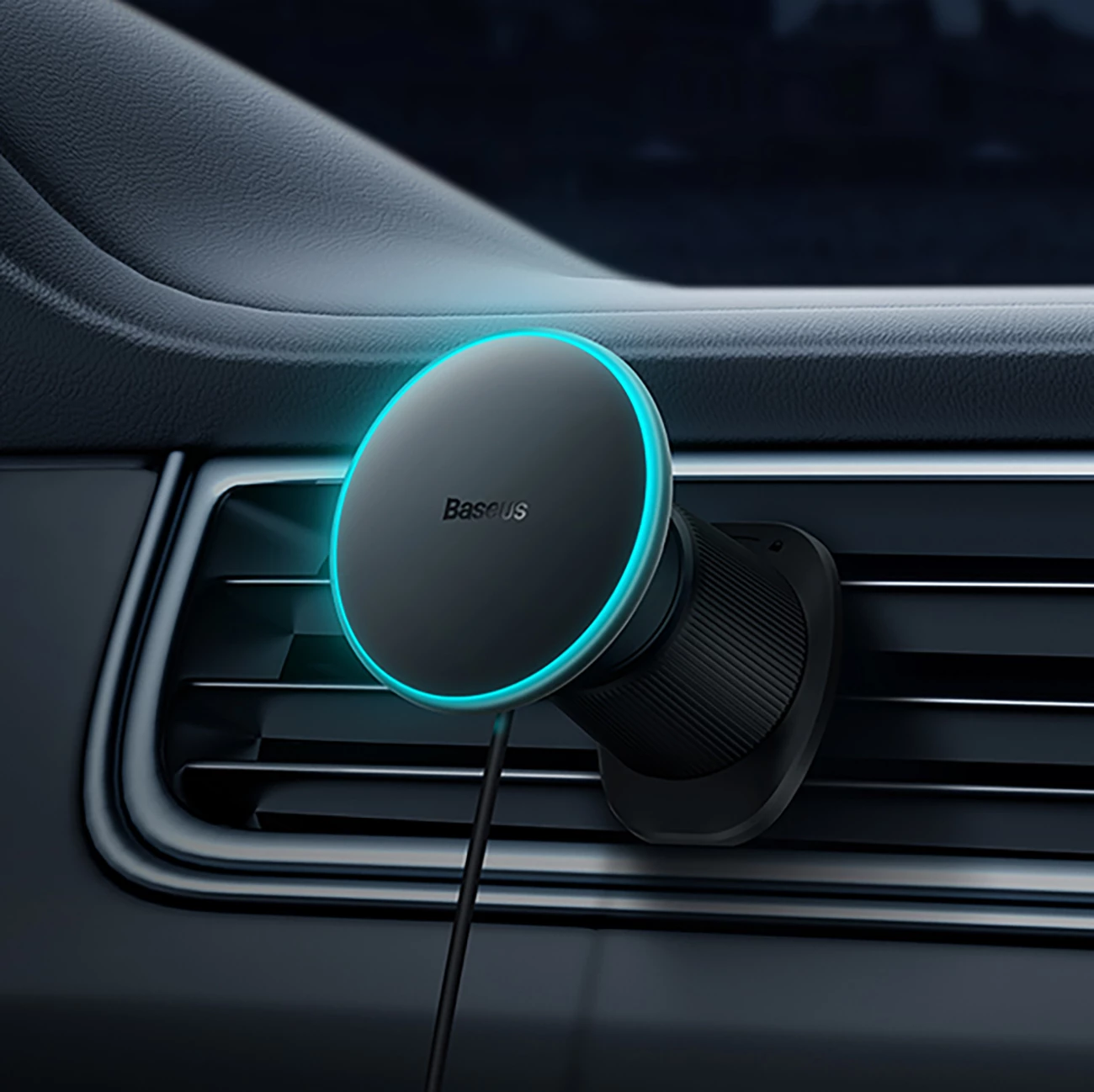 Magnetni nosilec za rešetko zračnika z brezžičnim polnilcem 15W, Baseus CW01, črn