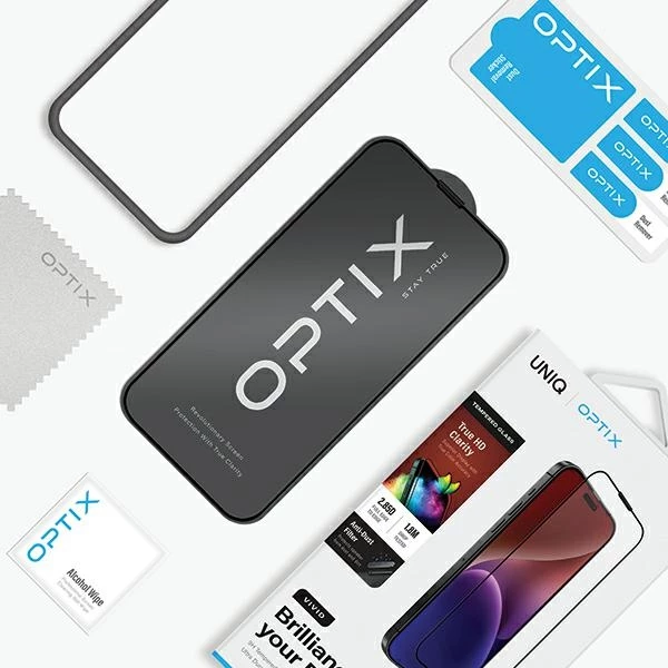 Zaščitno steklo Optix Vivid za iPhone 15 Plus / 14 Pro Max, UNIQ, z aplikatorjem