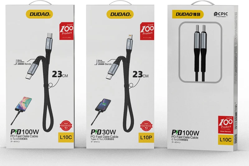 Kabel USB-C na USB-C Dudao L10C, 0,23 m, 100 W, črn