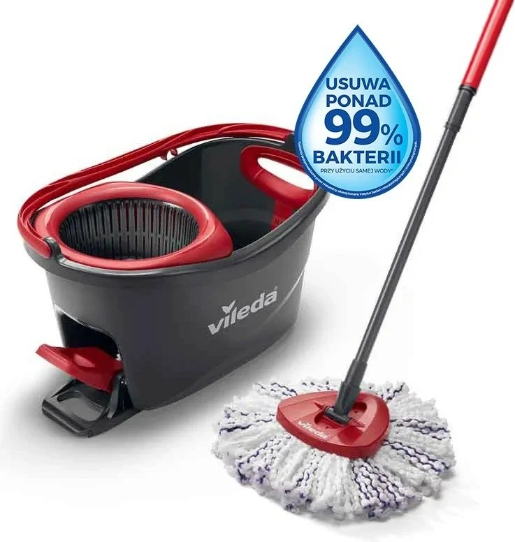 Set za čiščenje 3-v-1 z mikrofibro, kovčkom in mopom Vileda Turbo, črno/rdeče/belo