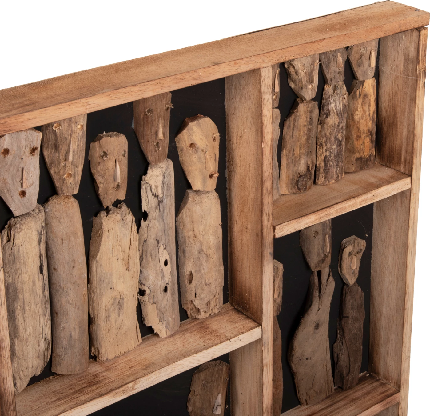 Stenska dekoracija MYST FH4274 okvir s figuricami iz naplavljenega lesa 100x6x100Hcm