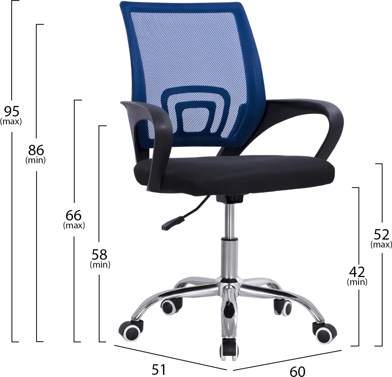 Pisarniški stol BRISTONE FH1058.36 iz modre mrežaste tkanine s kromirano osnovo in črnimi rokami 60x51x95H cm
