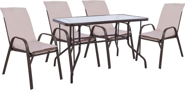 Komplet jedilne mize 5 kosov s 4 stoli z blazinami in miza 110x60x rjava FH10566.02