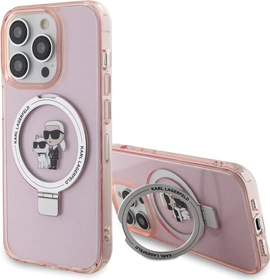 Ovitek za telefon za iPhone 15 Pro Max 6,7", z nosilcem-obročem, MagSafe, rožnat — Karl Lagerfeld KLHMP15XHMRSKCP