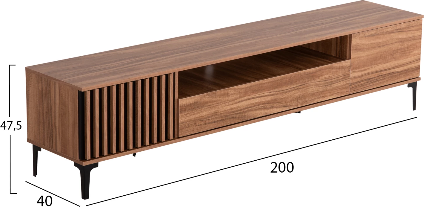 Pohištvo za TV serije HARRY FH18008.01 melamin v naravni barvi lesa in črni 200x40x47,5Hcm