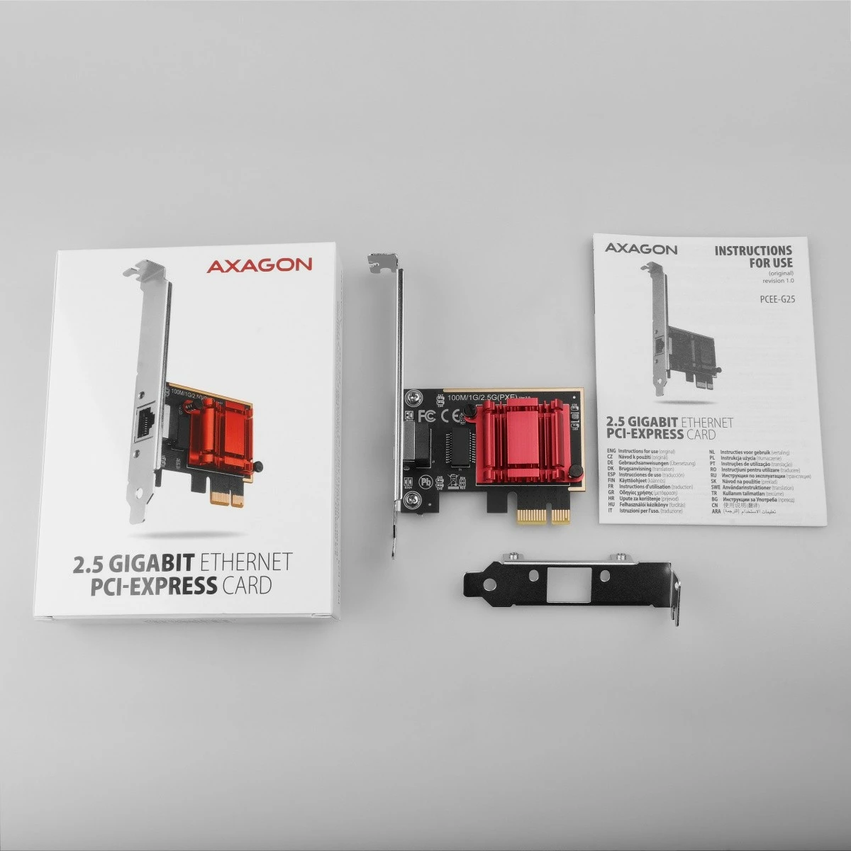 Omrežna kartica AXAGON PCEE-G25, PCIe, 2,5 Gigabit Ethernet, 1x RJ-45, Realtek RTL8125B, s standardnim in nizkoprofilnim nosilcem Omrežna kartica AXAGON PCEE-G25, PCIe, 2,5 Gigabit Ethernet, 1x RJ-45, Realtek RTL8125B, s standardnim in nizkoprofilnim nosilcem