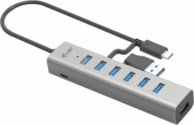 USB razdelilec I-Tec, 7 vrat USB 3.2 Gen 1, 5000 Mbit/s, kovinski, 0,3 m, siv
