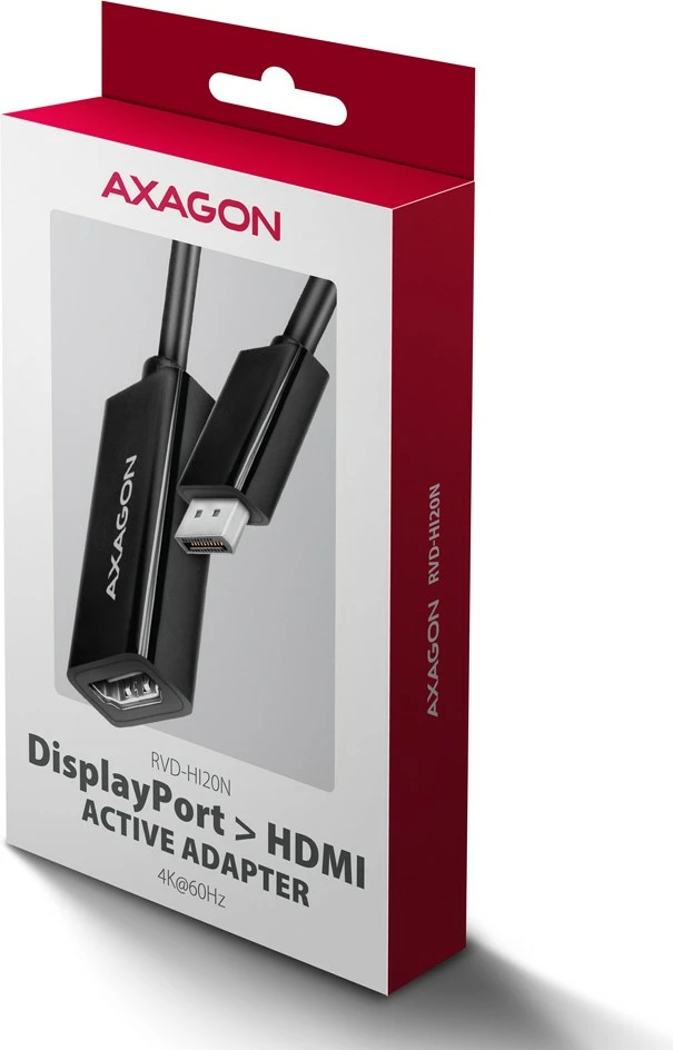 Aktivni adapter DisplayPort na HDMI, 4K/60Hz, 15 cm, črn, AXAGON RVD-HI20N Aktivni adapter DisplayPort na HDMI, 4K/60Hz, 15 cm, črn, AXAGON RVD-HI20N
