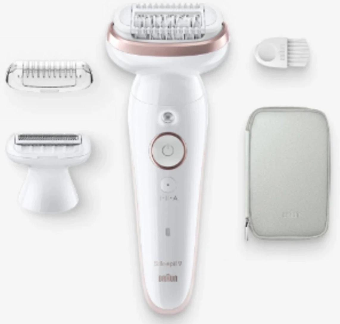 Epilator, standard, z več zamenljivimi glavami in torbico, Braun Silk-épil 9-030 SensoSmart 225229, bel