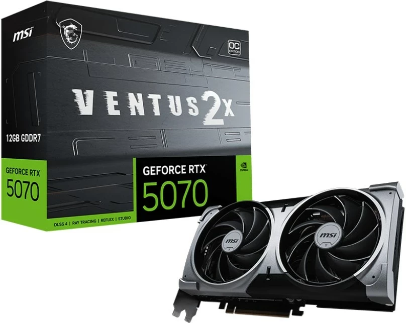 Grafična kartica GeForce RTX 5070 VENTUS 2X OC, MSI, 12 GB GDDR7, črna
