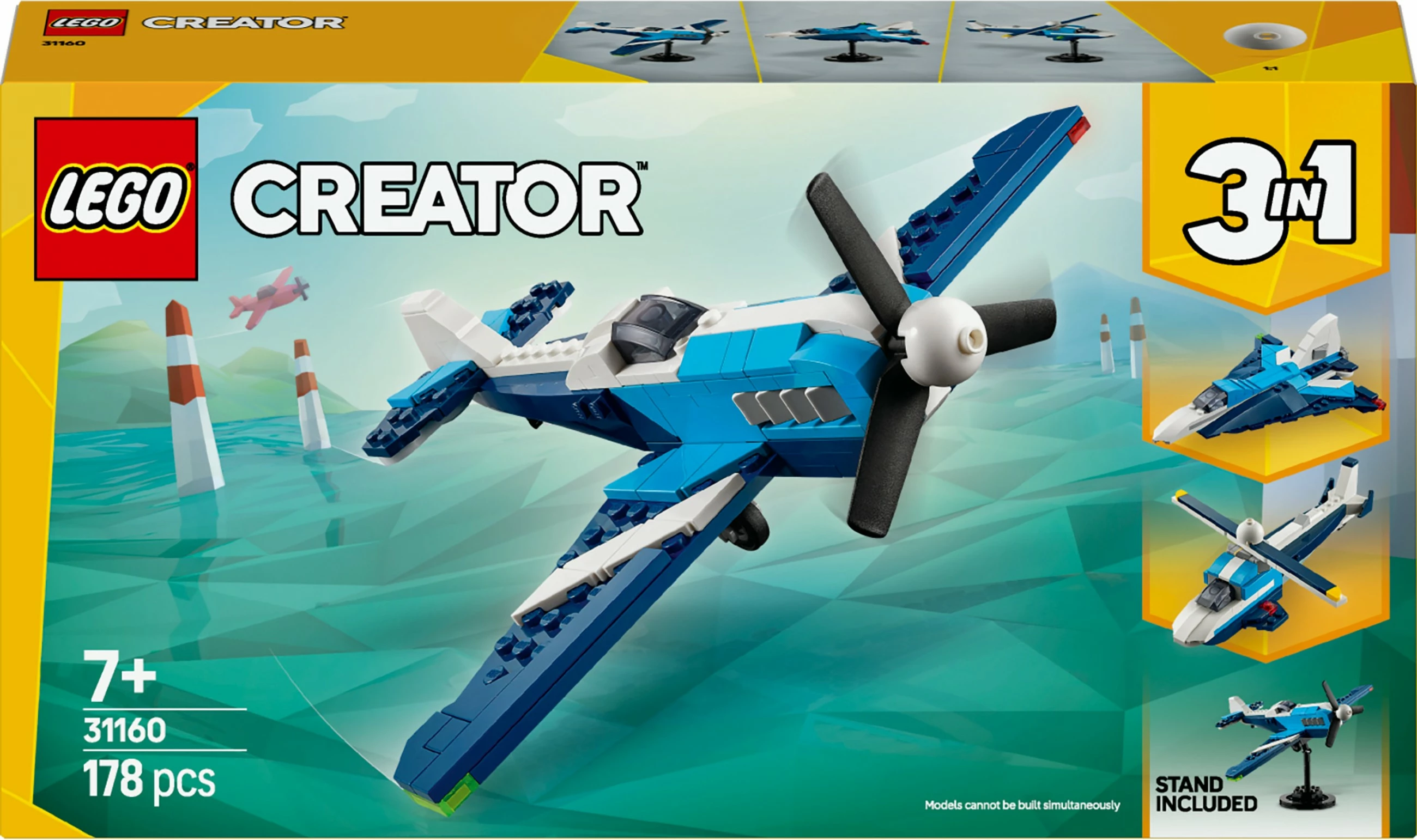 Set za sestavljanje 3-v-1, LEGO Creator 31160, 178 kosov, dirkalni letalnik, moder