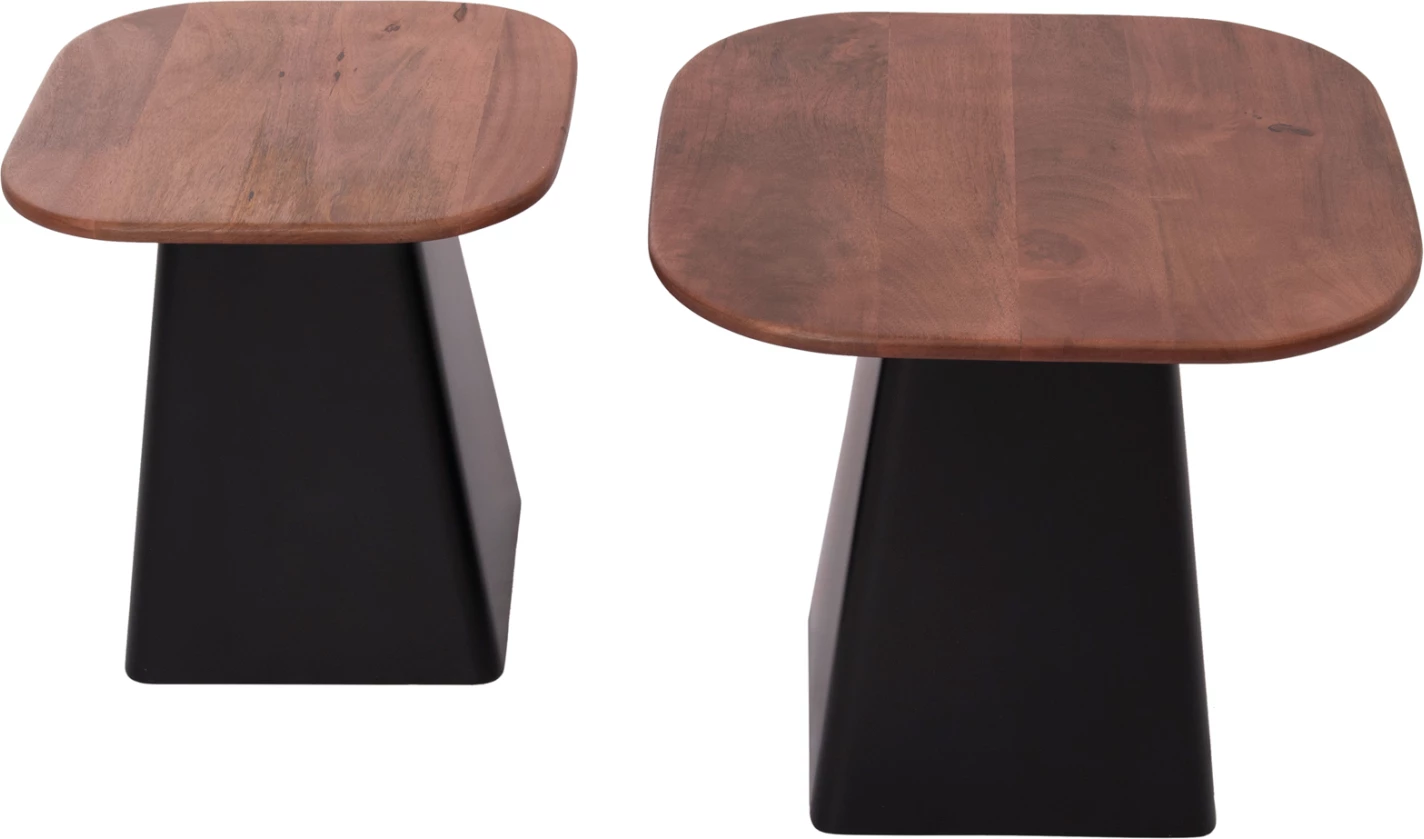 Klubske mizice 2 kosa VAIOLA FH9998 z mangovim lesom in črnimi kovinskimi podstavki 40x40 & 50x50 cm