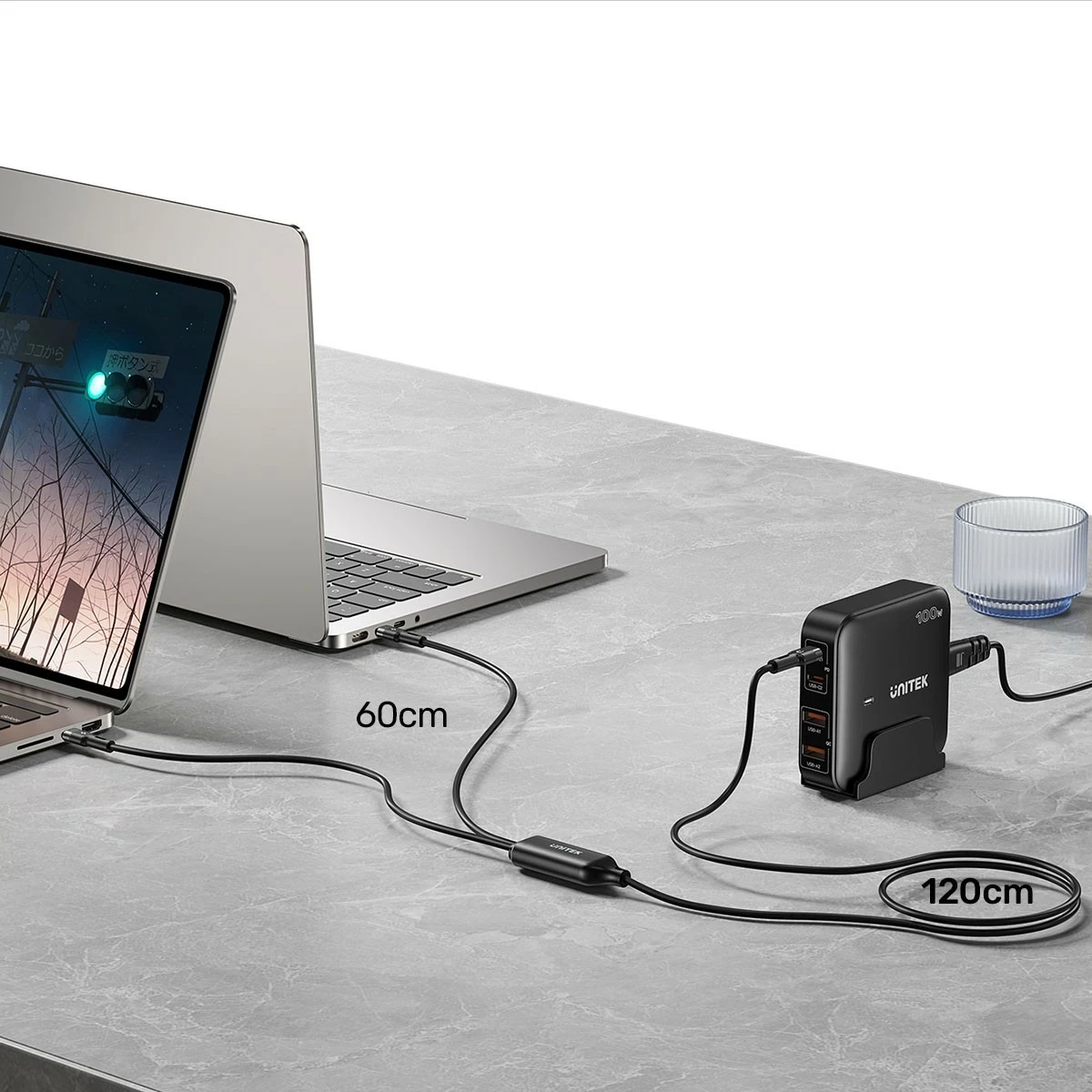 Kabel USB-C 2 v 1, PD 100 W, silikon, 1,8 m, črn Unitek