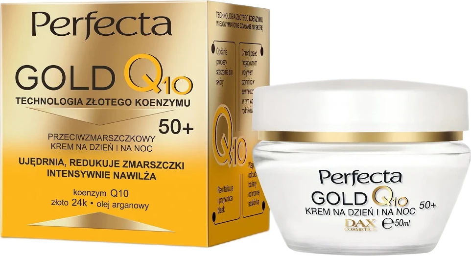 Krema za obraz proti gubam Perfecta Gold Q10 za ženske, 50 ml