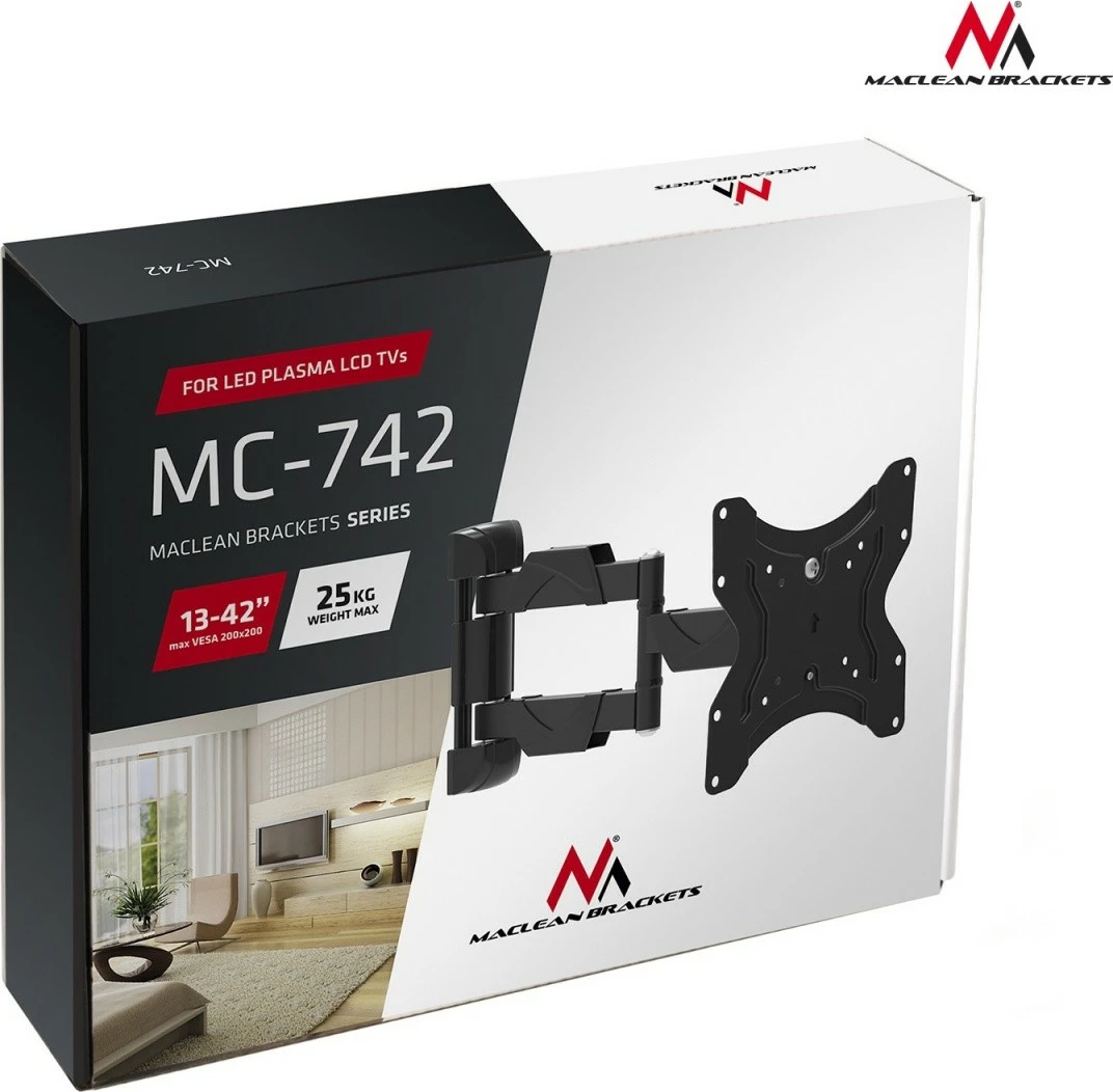 Stenski nosilec za TV ali monitor 13–55 palcev, 25 kg, črn, Maclean MC-742