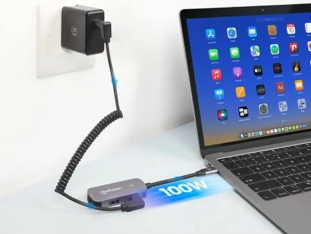 Adapter USB-C na HDMI, 3-v-1 priključna postaja MANHATTAN, siva
