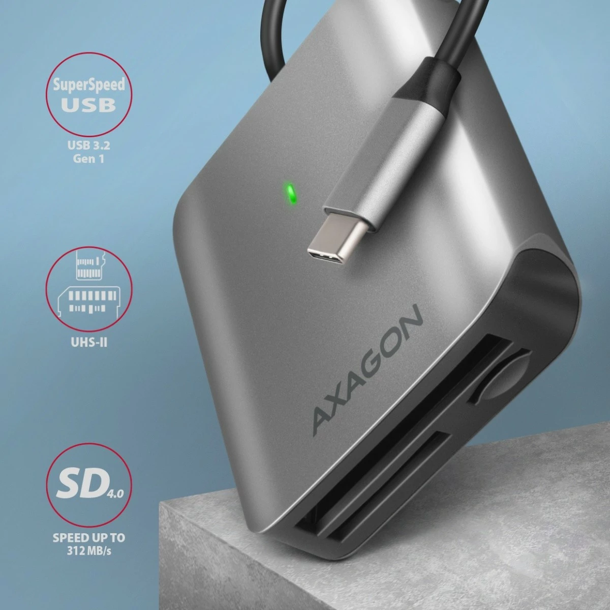 Bralnik kartic AXAGON CRE-S3C, USB-C, 3 reže, aluminij, siv Bralnik kartic AXAGON CRE-S3C, USB-C, 3 reže, aluminij, siv