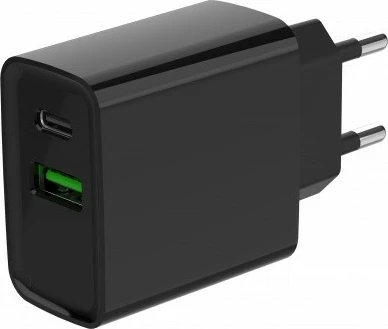 Stenski polnilec Gembird TA-UC-PDQC20-01-BK, 20 W, 2 USB priključka, črn
