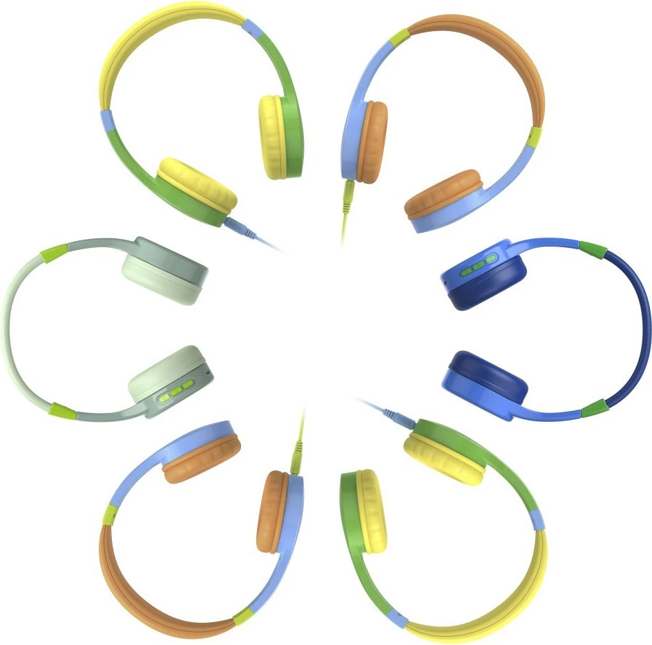 Slušalke nad ušesi z omejevalcem glasnosti, Hama Kids Guard, zelene/rumene