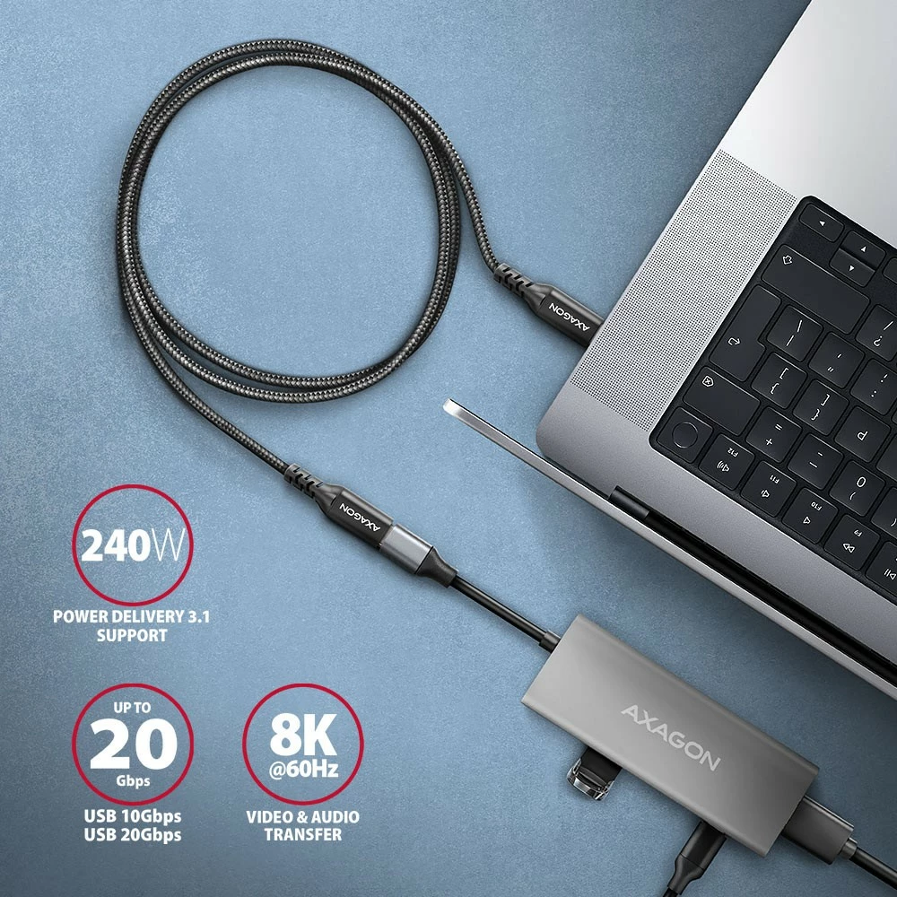 Podaljšek USB-C AXAGON BUCM32-CF05AB, 0,5 m, 20Gbps, 240W, črn Podaljšek USB-C AXAGON BUCM32-CF05AB, 0,5 m, 20Gbps, 240W, črn