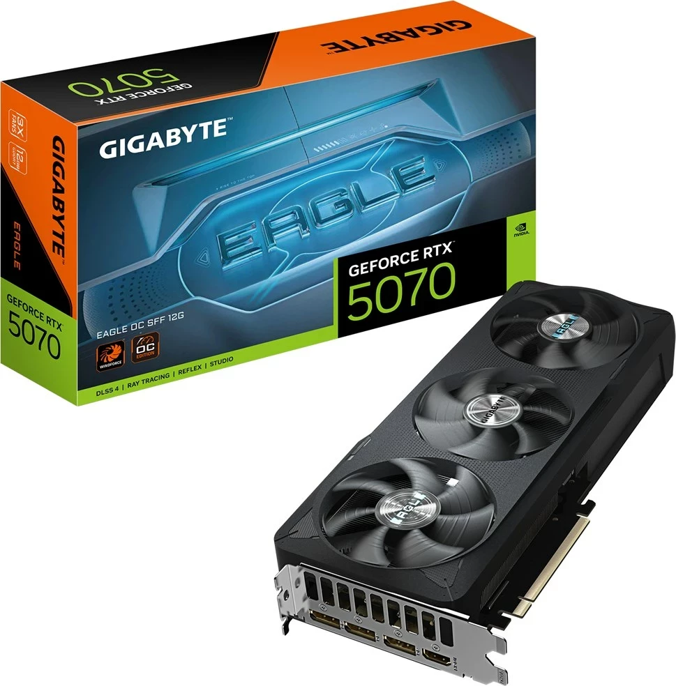 Grafična kartica GeForce RTX 5070 EAGLE OC SFF 12G, Gigabyte, 12 GB GDDR7, PCI-E 5.0, črna