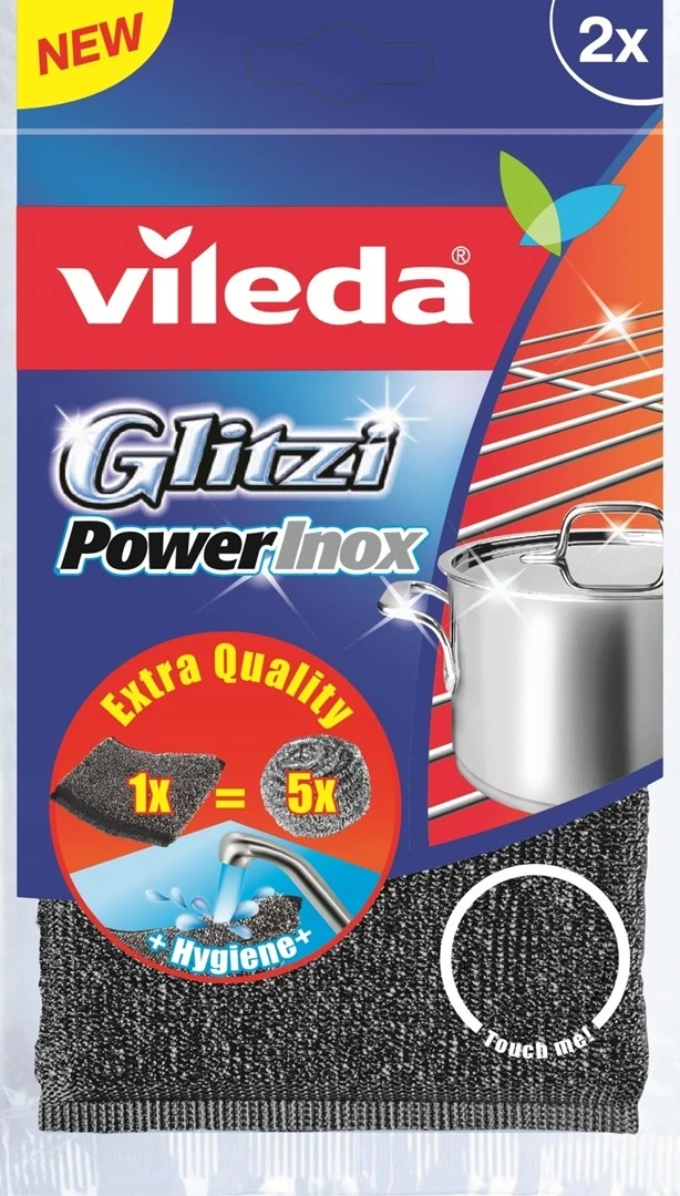 Grob čistilni gobici Glitzi Power Inox, Vileda, 2 kosa, sivi