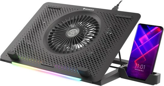 Hladilna podloga za prenosnik Natec Genesis Oxid 450 RGB, 15,6", 5 ventilatorjev, USB HUB, črna