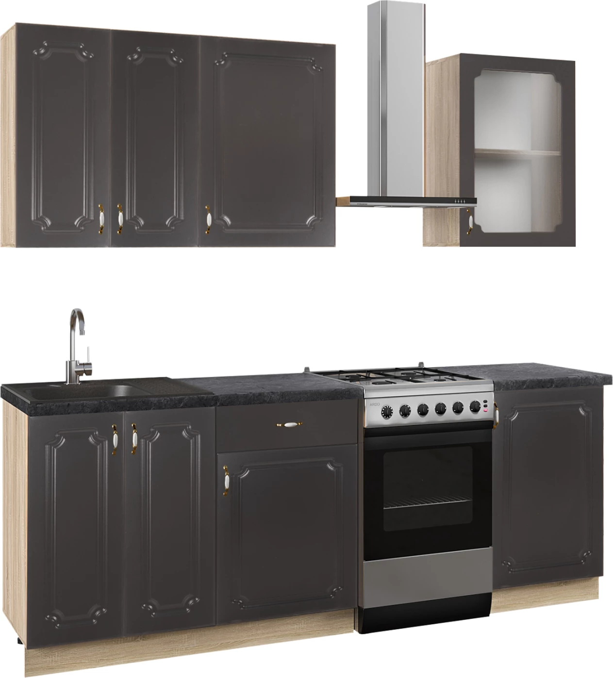 Kuhinjski komplet melaminske sive vrata in črna marmorna plošča 160x47x84,8Hcm