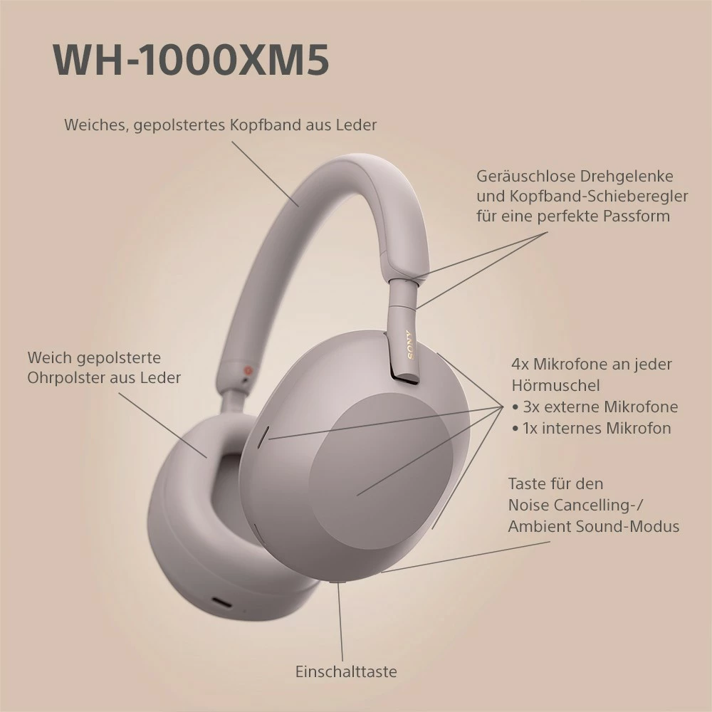 Brezžične slušalke SONY WH-1000XM5, rožnate