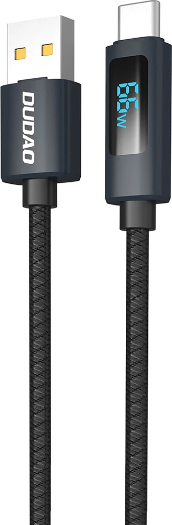 Kabel za hitro polnjenje USB-A v USB-C Dudao L7T, 1 m, 66W, z LED zaslonom, črn