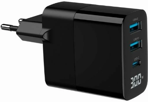 3-portni zidni polnilec, 30W, LCD zaslon Gembird TA-UC-PDQC30LCD-BK-02, črn