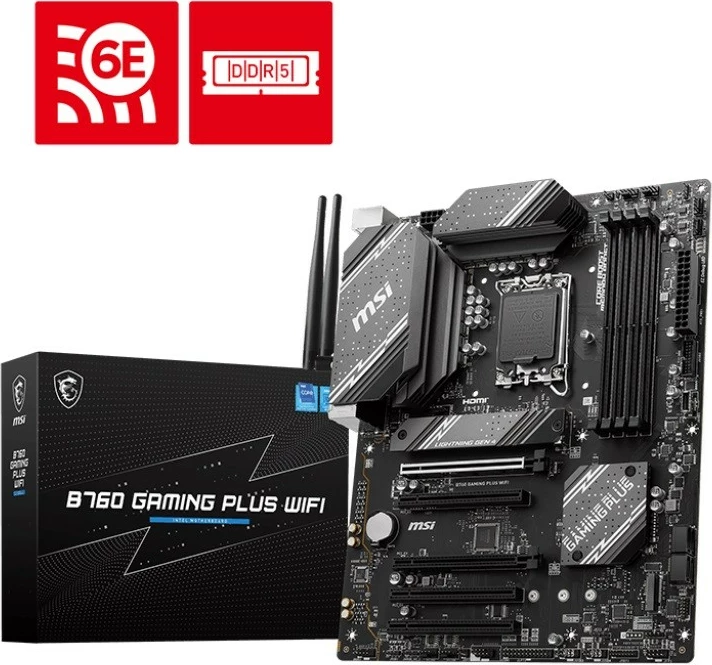 Matična plošča MSI B760 GAMING PLUS WIFI, ATX, LGA1700, DDR5, Wi‑Fi 6E, črna