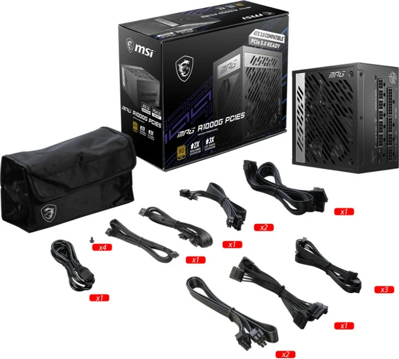 Napajalnik 1000 W, 80 PLUS Gold, MSI MPG A1000G PCIE5