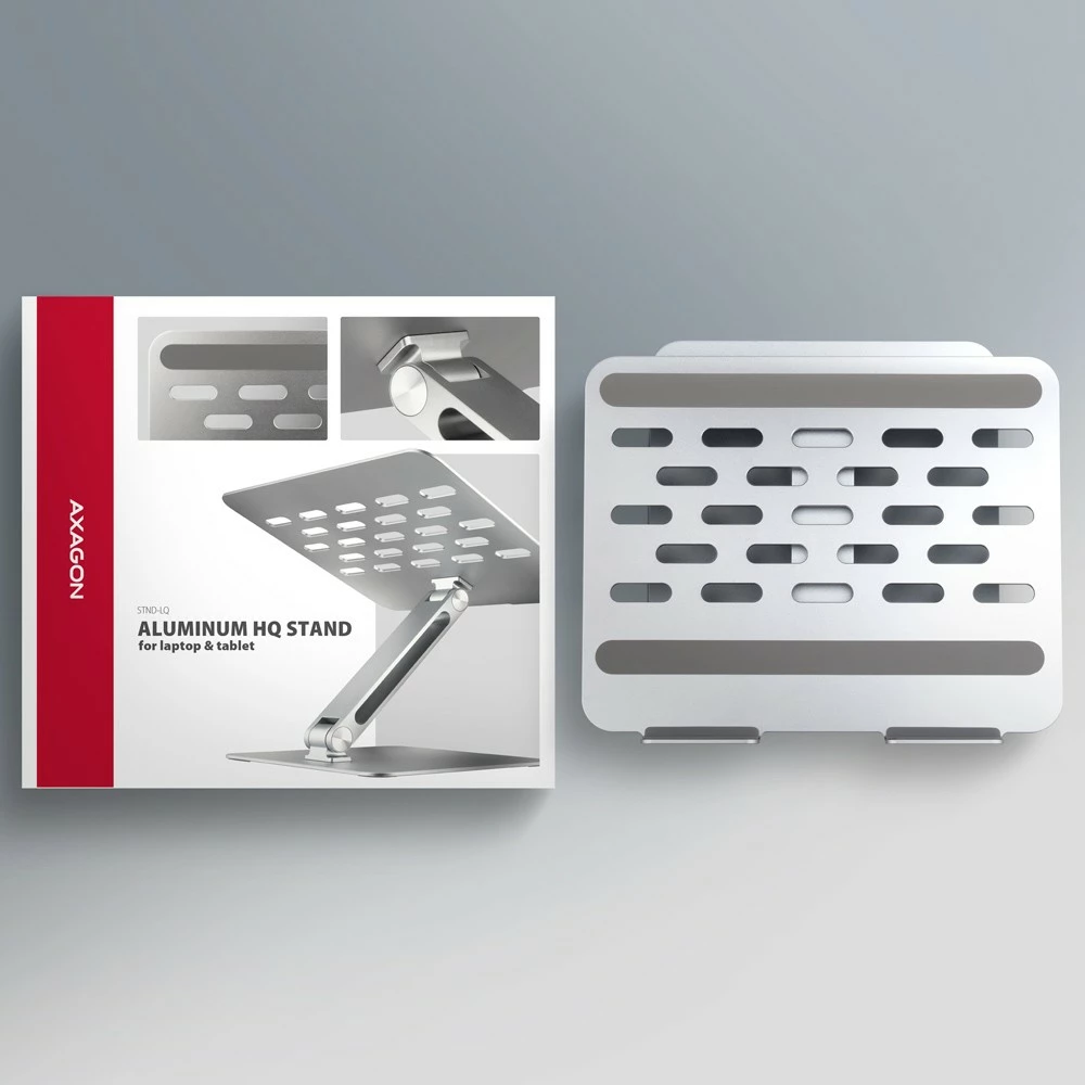 Nastavljiv aluminijast nosilec za prenosnik 10–16", AXAGON STND-LQ, siv Nastavljiv aluminijast nosilec za prenosnik 10–16", AXAGON STND-LQ, siv