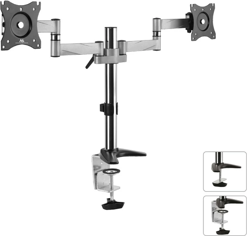 Namizni nosilec za dva monitorja, Maclean MC-714, 13–27", alumin, črno/srebrn