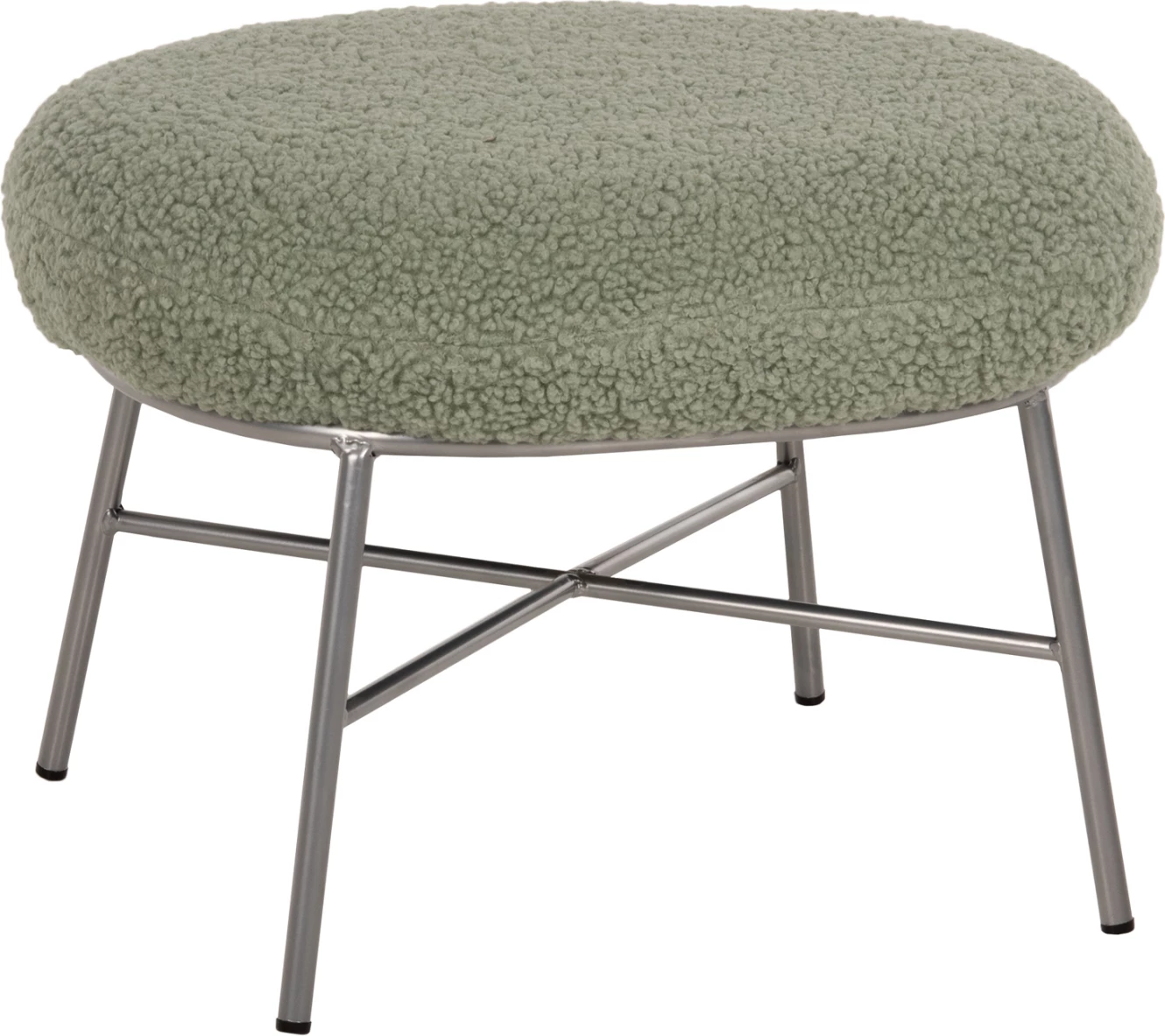 Stolček za noge TRUDI FH8640.27 v pistacijevo zeleni boucle tkanini in srebrni kovinski osnovi 56x47x40H cm