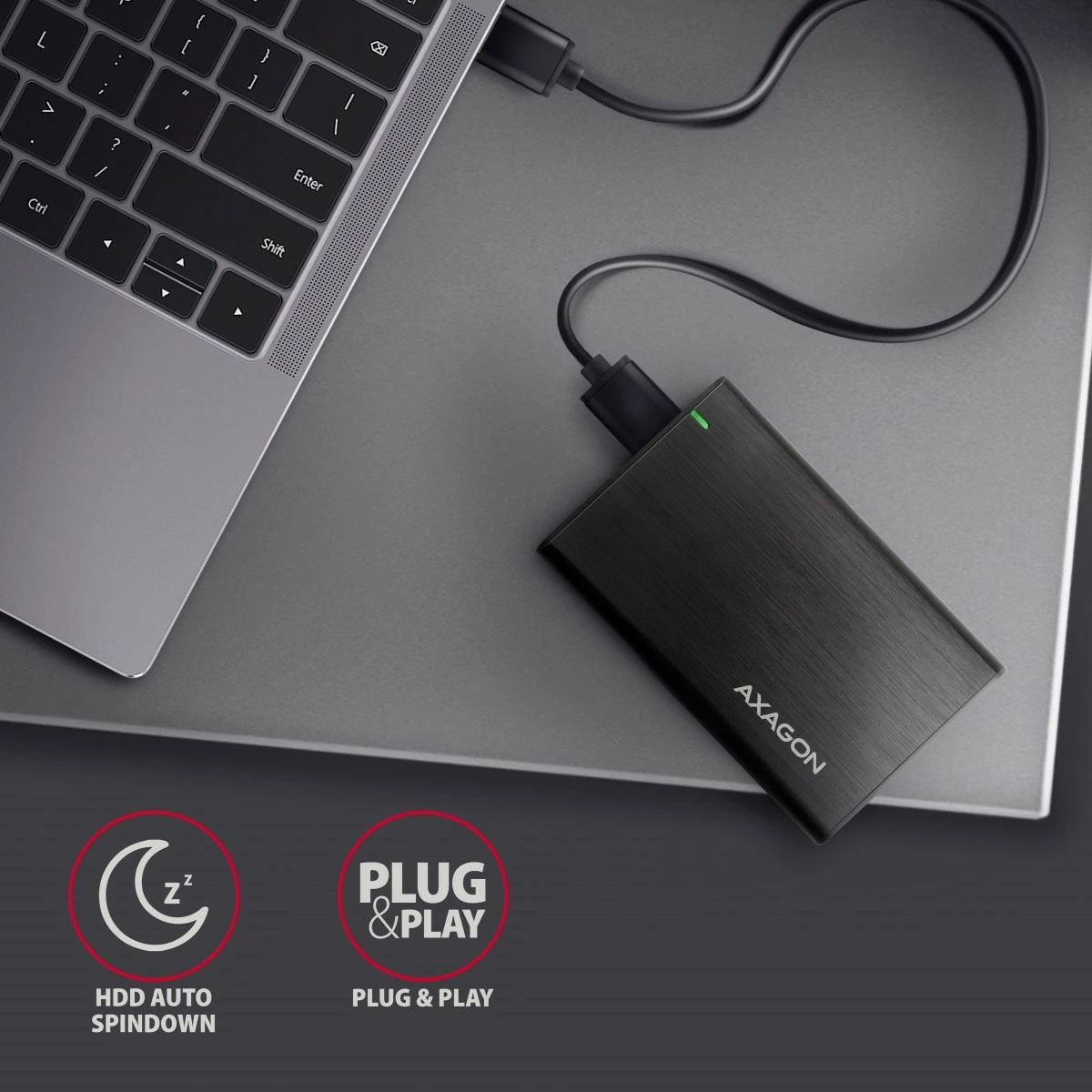 Računalniško ohišje za HDD/SSD 2,5", USB 3.2 Gen 1, aluminij, karbon, AXAGON EE25-A6M Računalniško ohišje za HDD/SSD 2,5", USB 3.2 Gen 1, aluminij, karbon, AXAGON EE25-A6M