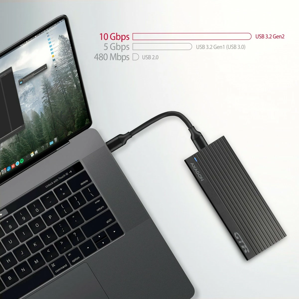 Računalniško ohišje za NVMe M.2 SSD, USB-C 3.2 Gen 2, aluminij, črn, AXAGON EEM2-GTR Računalniško ohišje za NVMe M.2 SSD, USB-C 3.2 Gen 2, aluminij, črn, AXAGON EEM2-GTR