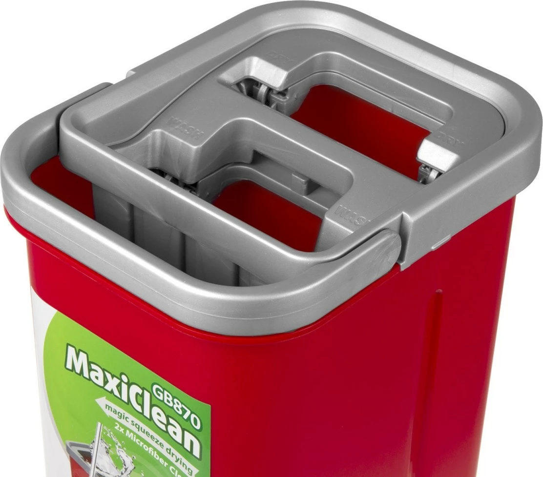 Komplet za čiščenje z ravnim mopom, vedrom in 2 mikrovlaknastima slojema, rdeč GreenBlue MaxiClean GB870
