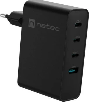 Močan polnilec Natec Ribera GaN 100W, USB-A + 3× USB-C, črn