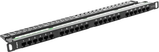 Patch panel 24 portov, CAT 5e, 0.5U, črn Lanberg PPU5-0024-B