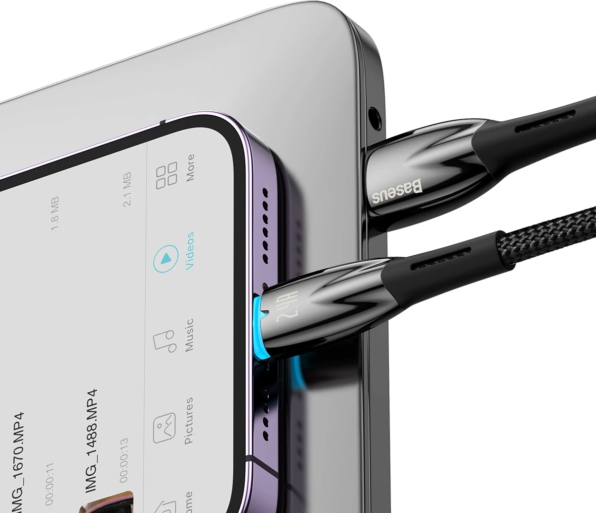 Kabel USB-A v Lightning, 2 m, 2,4 A, črn — Baseus Glimmer Series