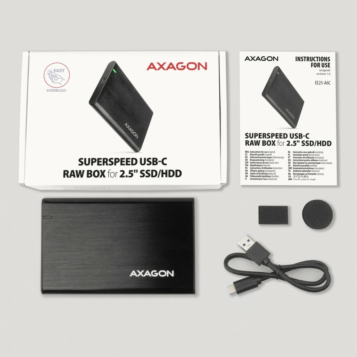 Zunanji ohišje za SSD/HDD 2,5" AXAGON EE25-A6C, USB-C 3.2 Gen 1, aluminij, karbon Zunanji ohišje za SSD/HDD 2,5" AXAGON EE25-A6C, USB-C 3.2 Gen 1, aluminij, karbon